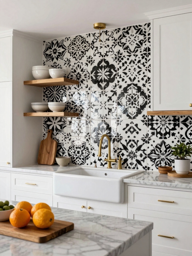 bold patterned backsplash anchors space