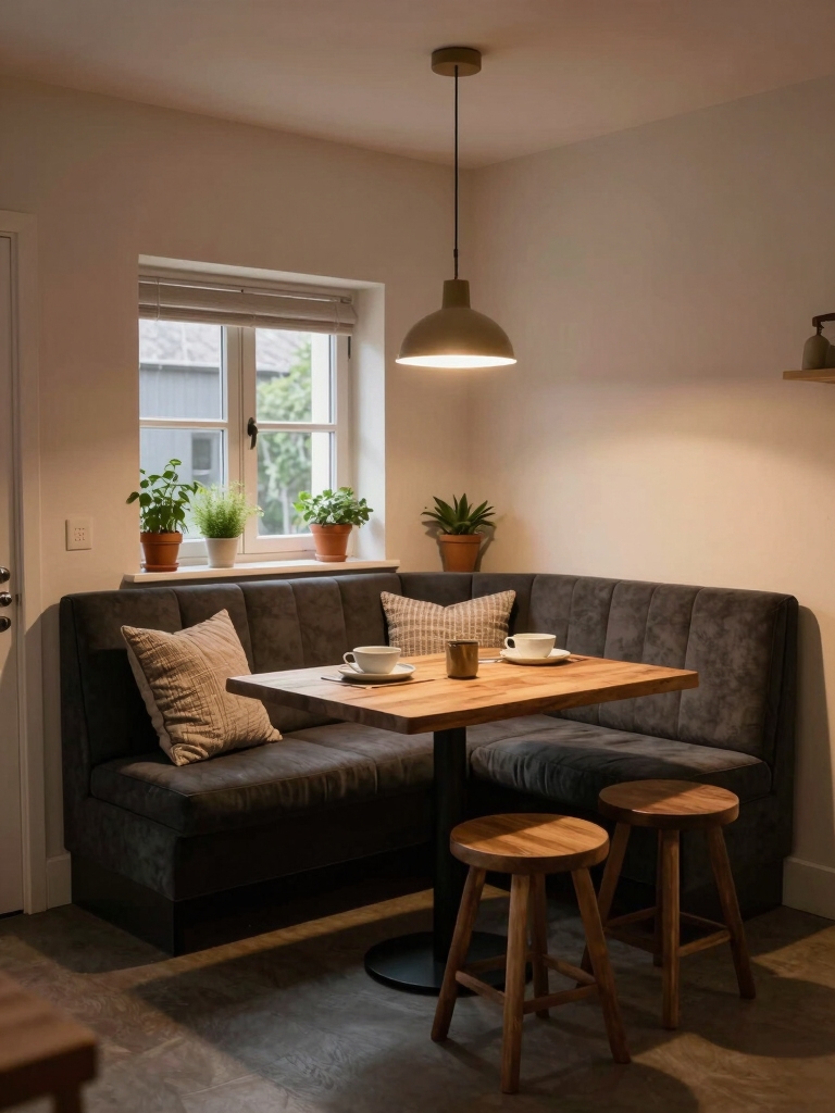 compact l shaped banquette seating