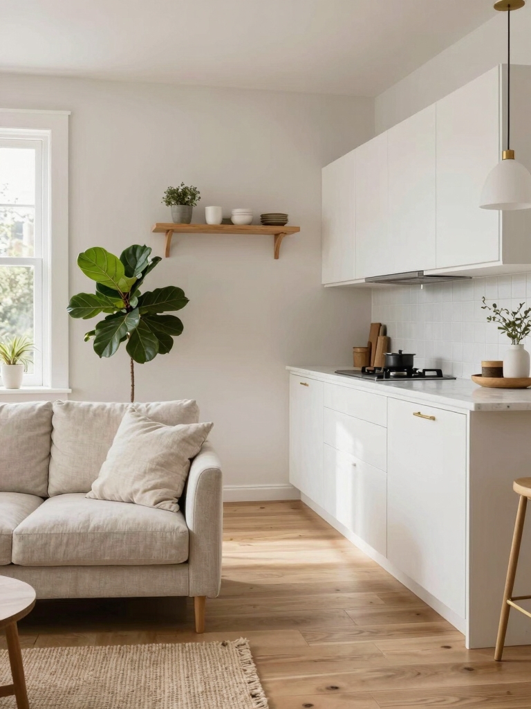 compact open concept kitchen living