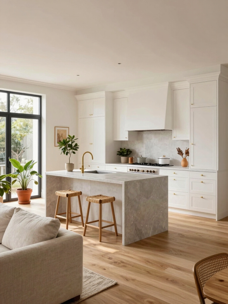 cozy seamless kitchen living space