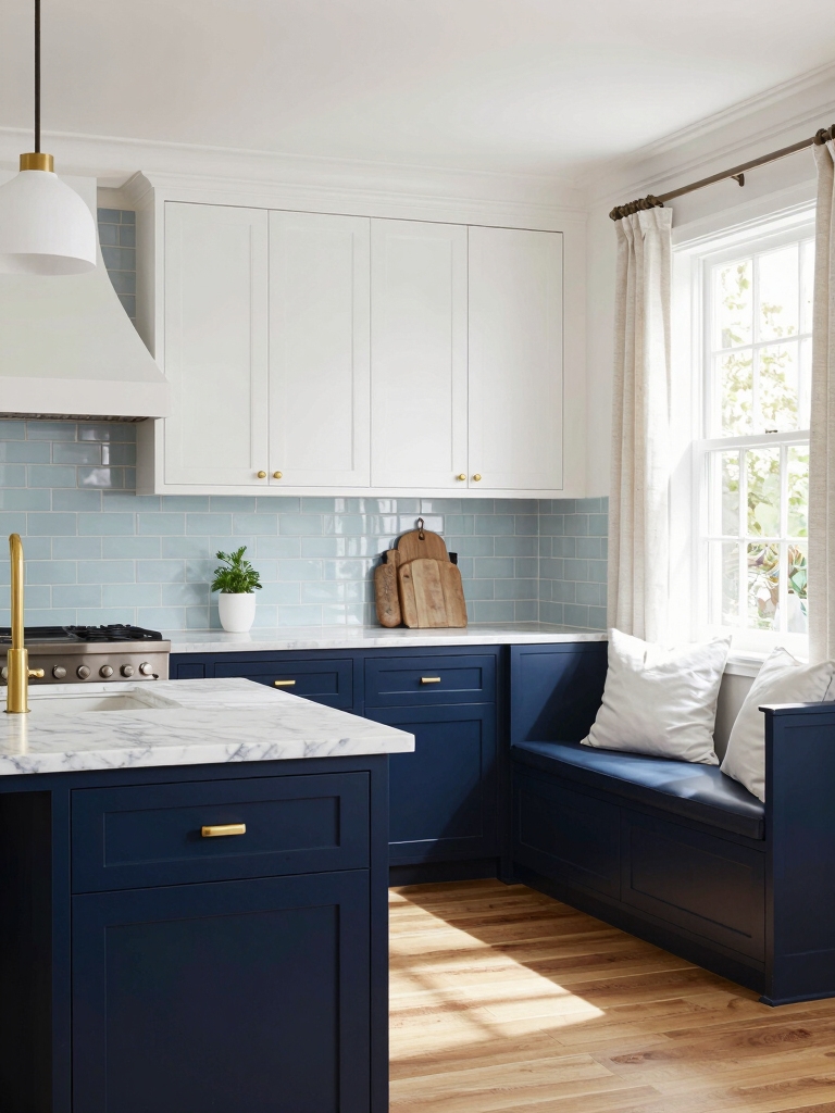 crisp white and blue cabinetry