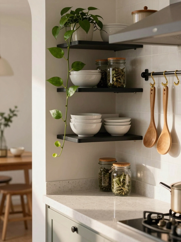 eclectic floating shelves for storage