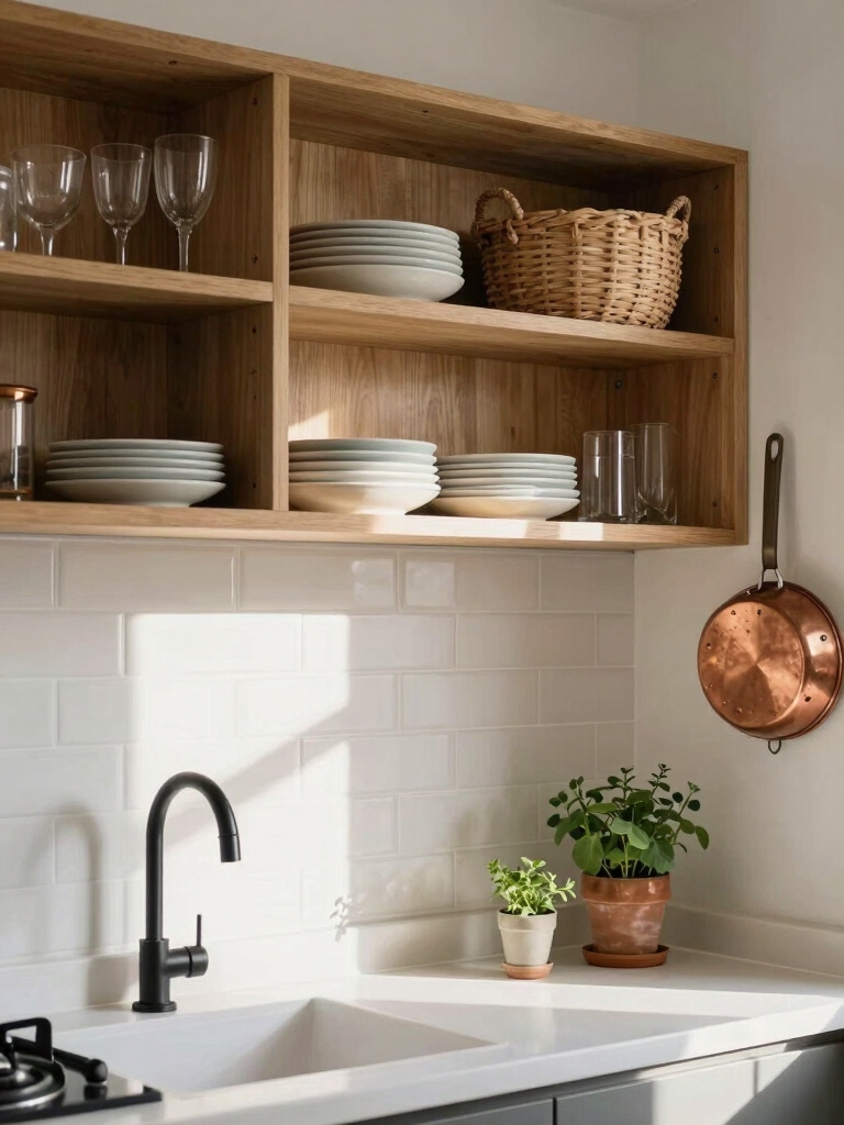 light functional styled open shelving