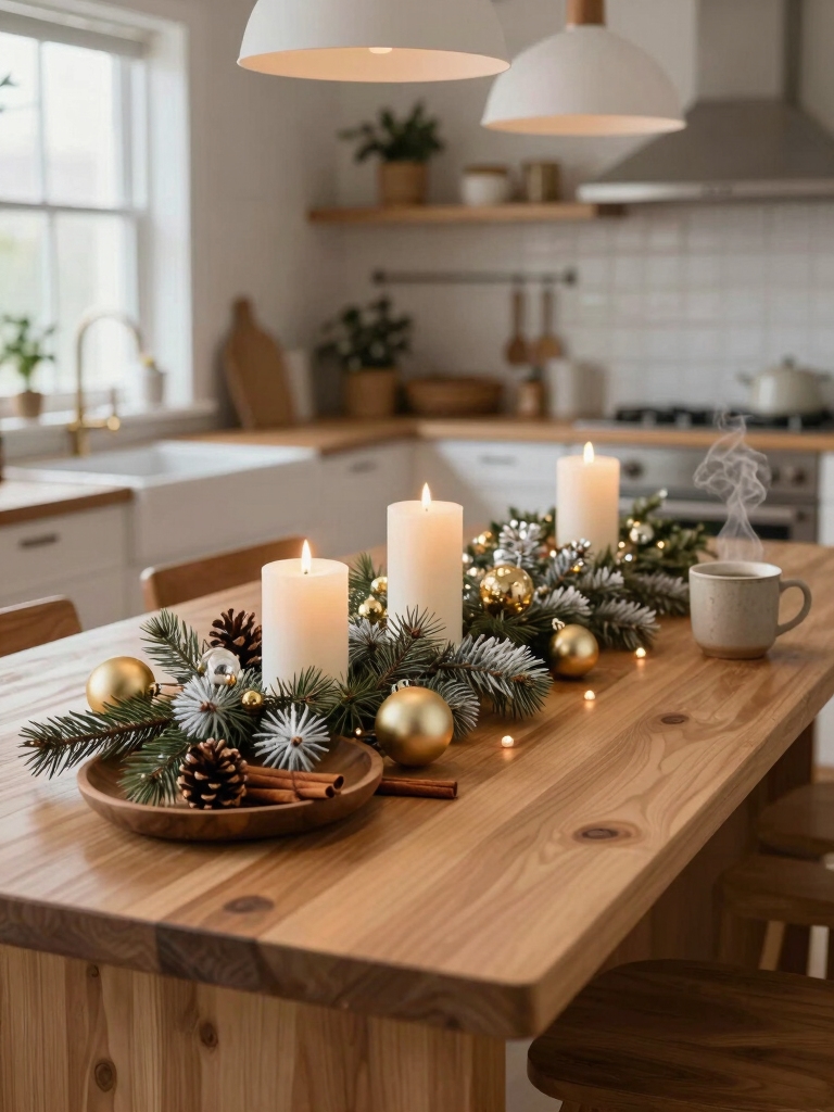 low profile festive island decor