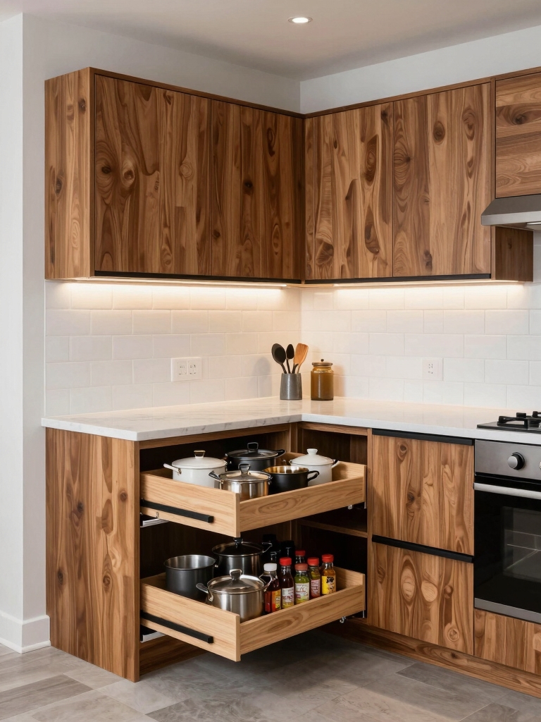 maximized organized corner cabinet storage
