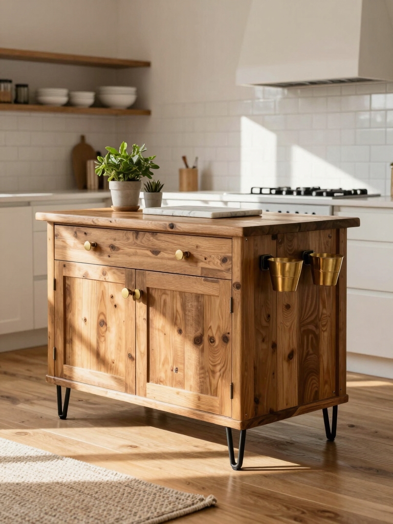 mobile island with adjustable storage