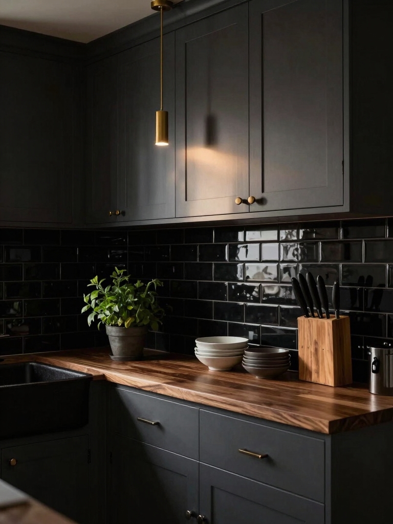 moody small dark kitchen
