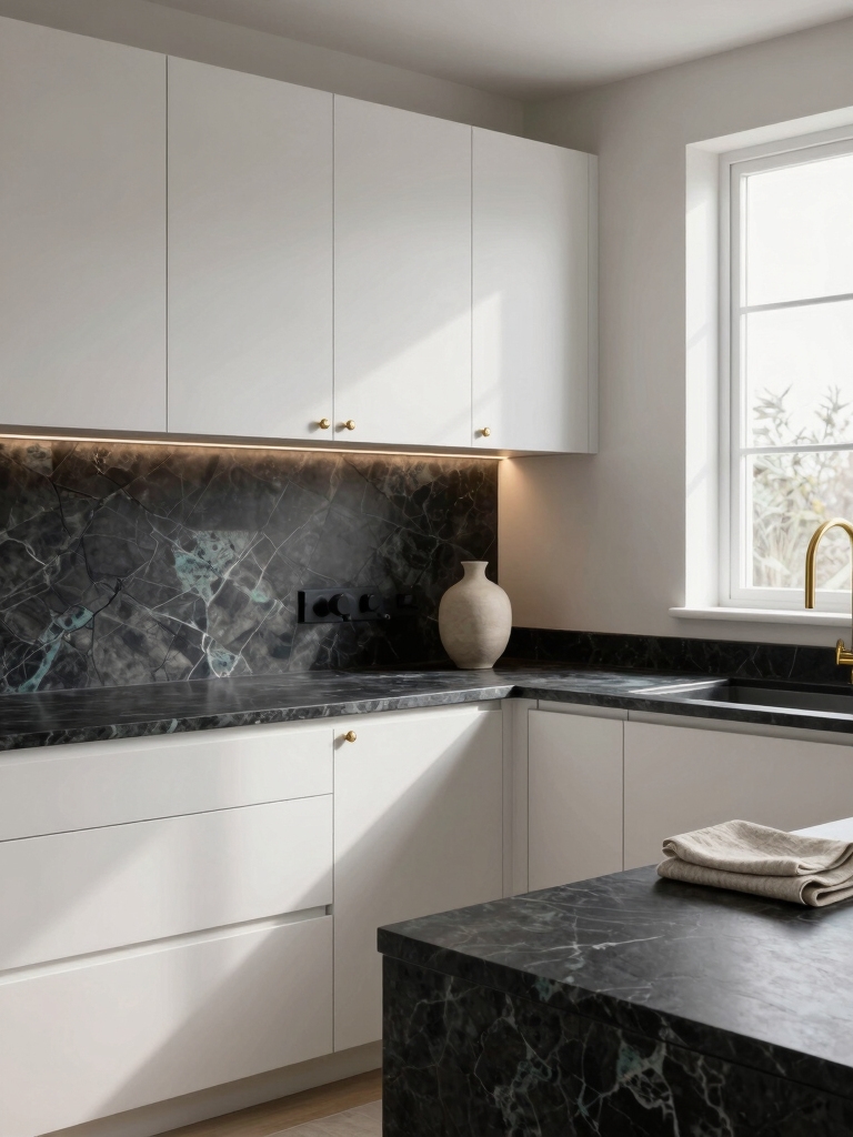 moody veined matte countertops