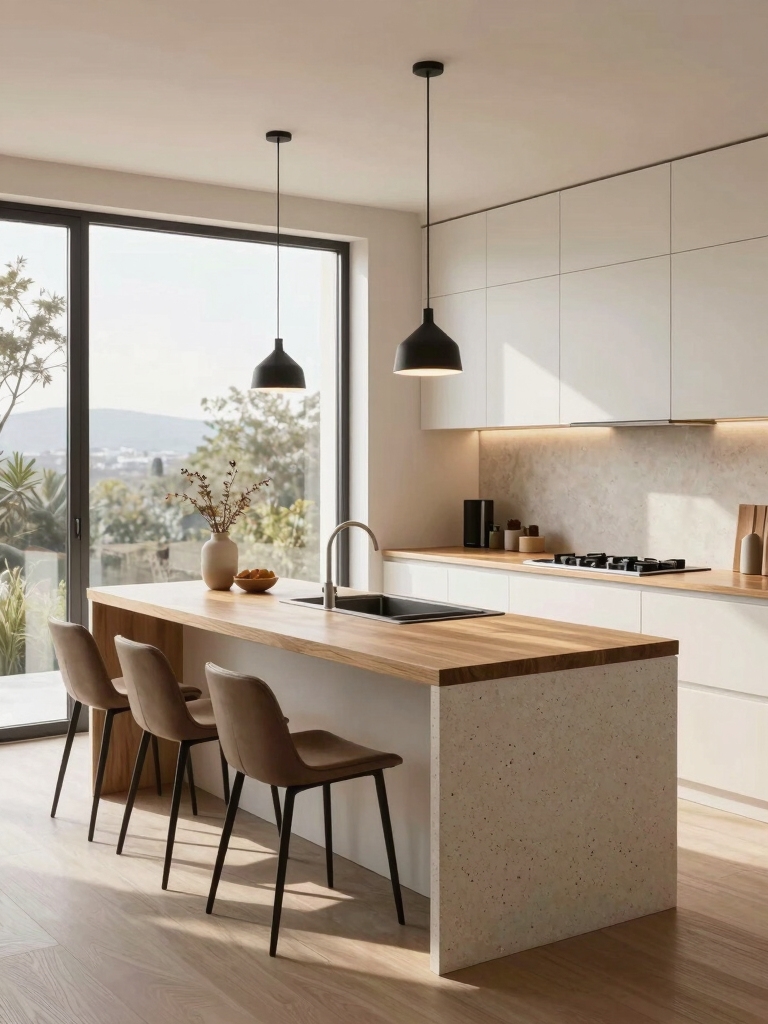 open plan u island kitchen