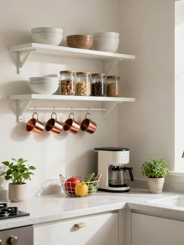 open shelves curated modern vintage