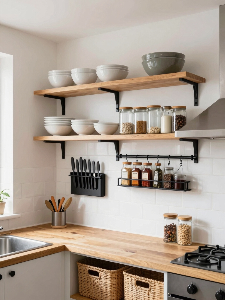 open shelving maximizes vertical space