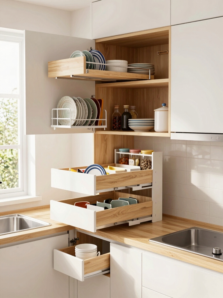 organized adjustable cabinet storage