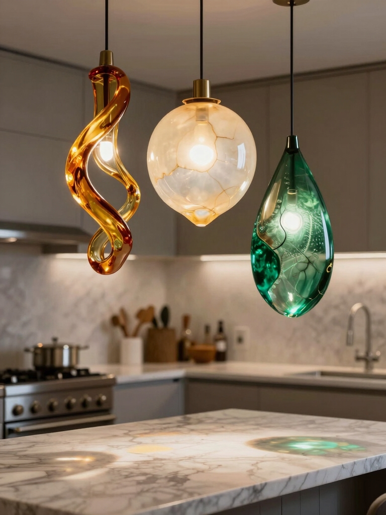 sculptural blown glass island pendants