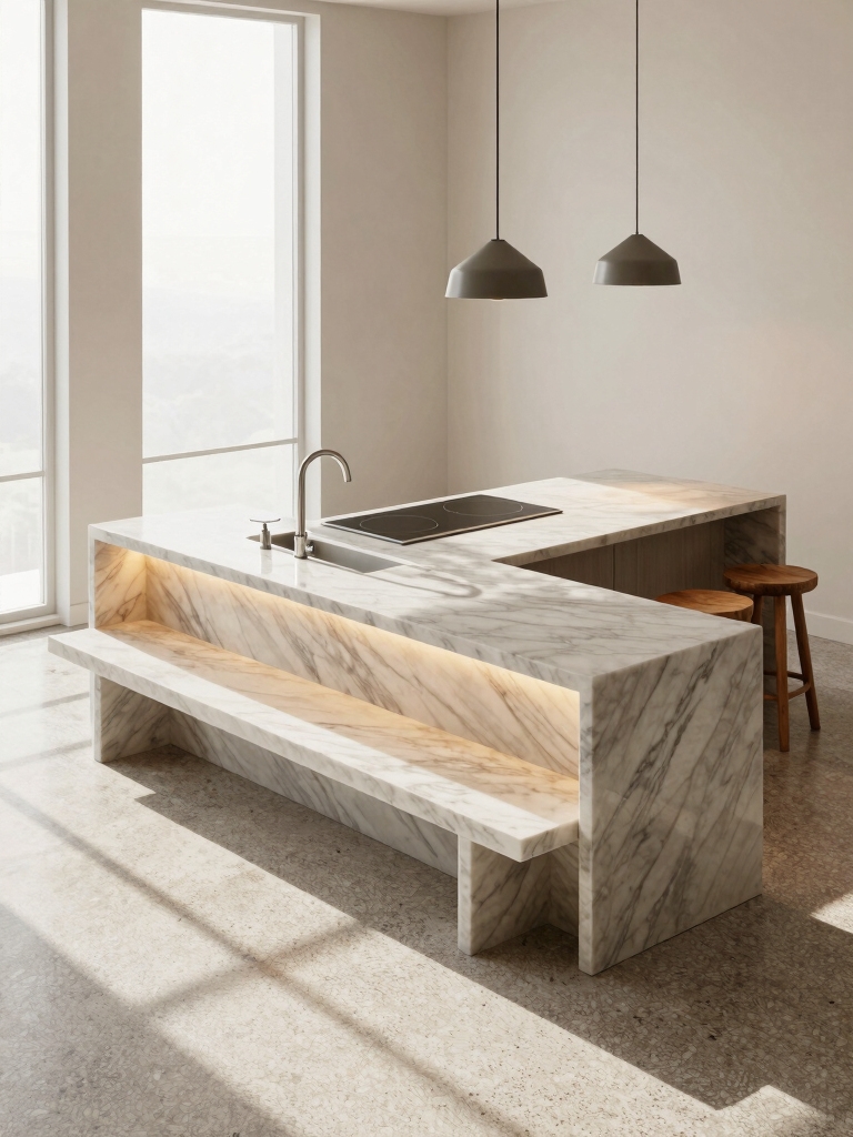 single slab island with seating