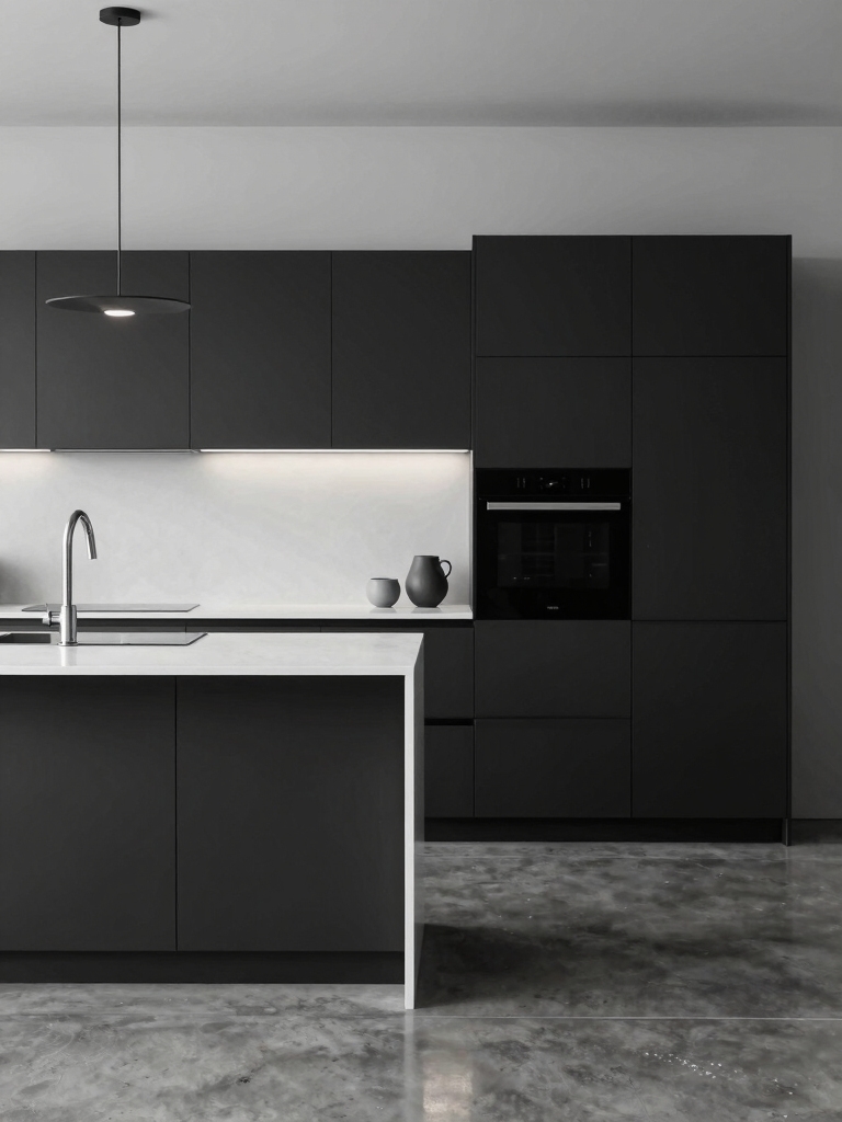 sleek monochrome minimalist kitchen