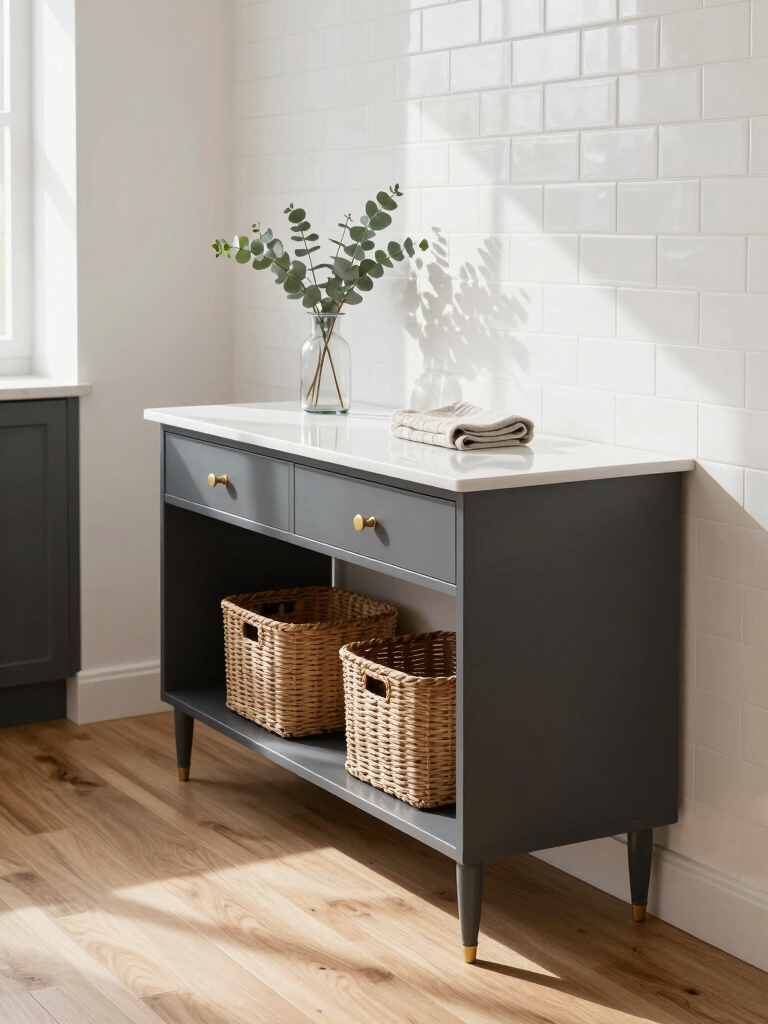 slim mixed material console island