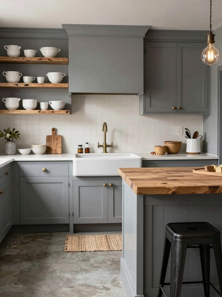 soft dove gray farmhouse cabinetry