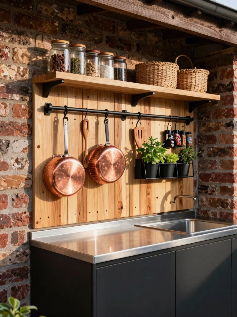 vertical hooks and shelves organization