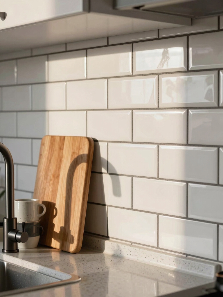 white subway tiles dark grout