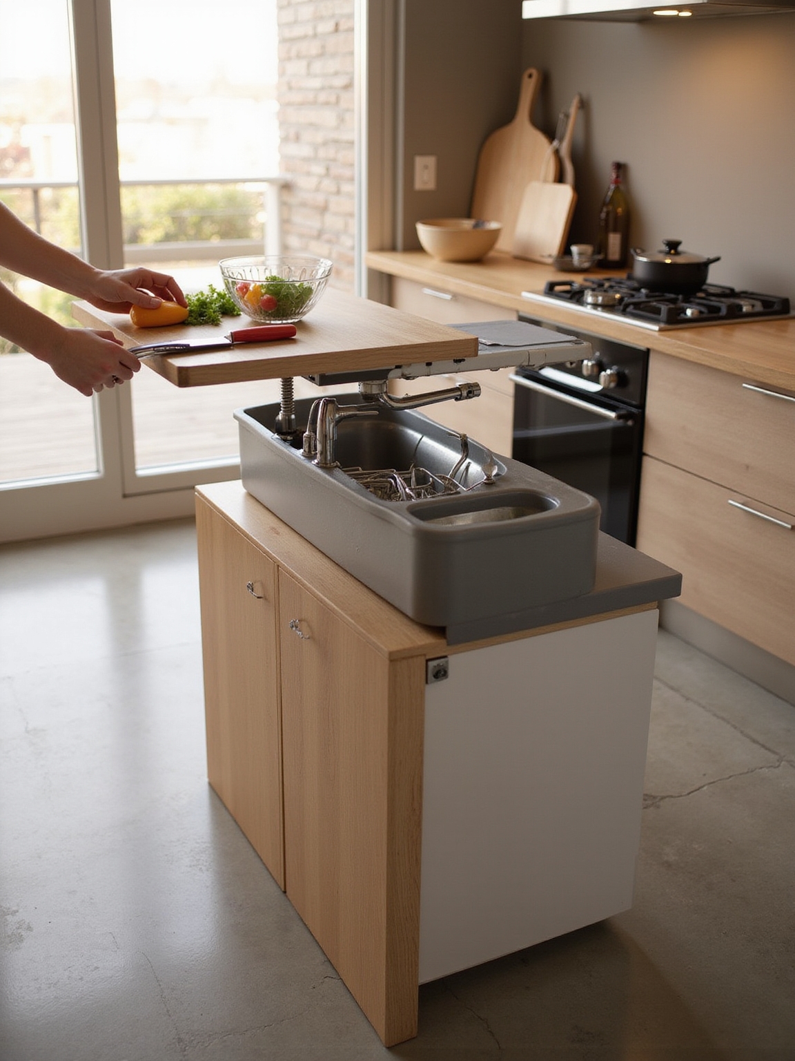 adjustable multi height kitchen surfaces