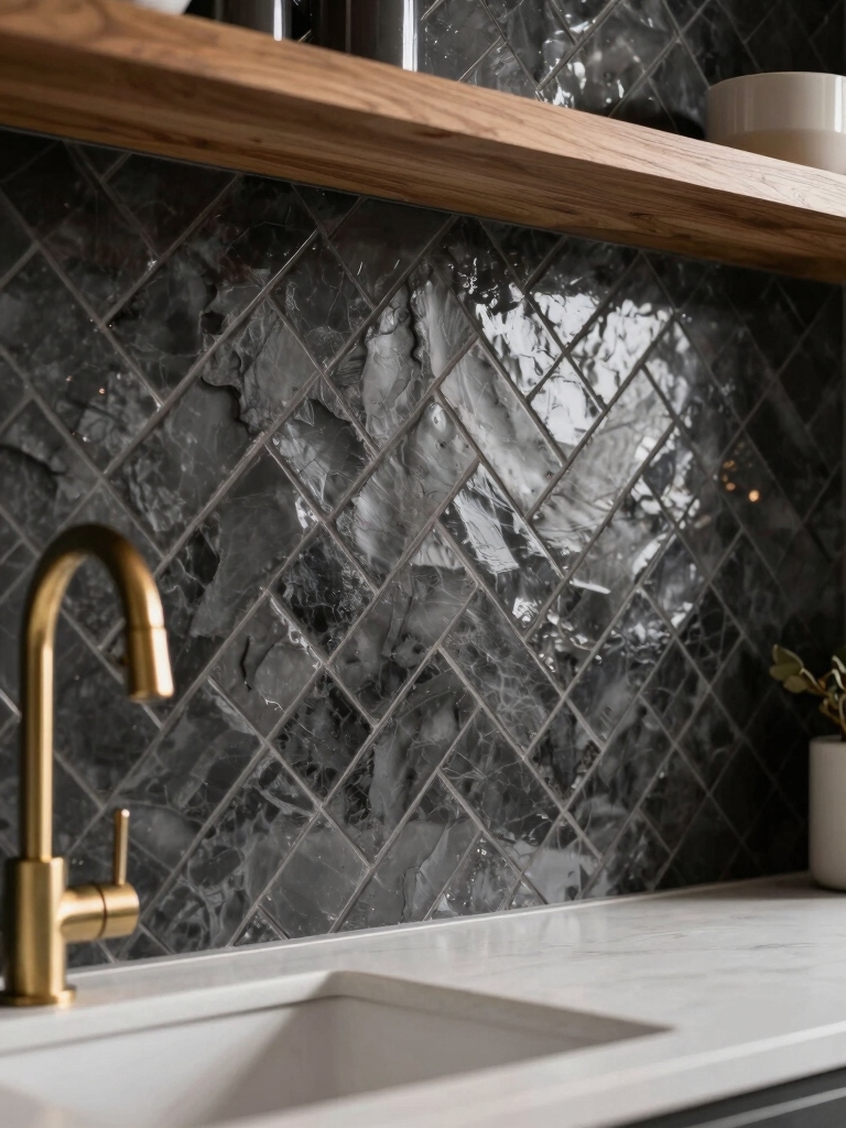 bold herringbone tile backsplash