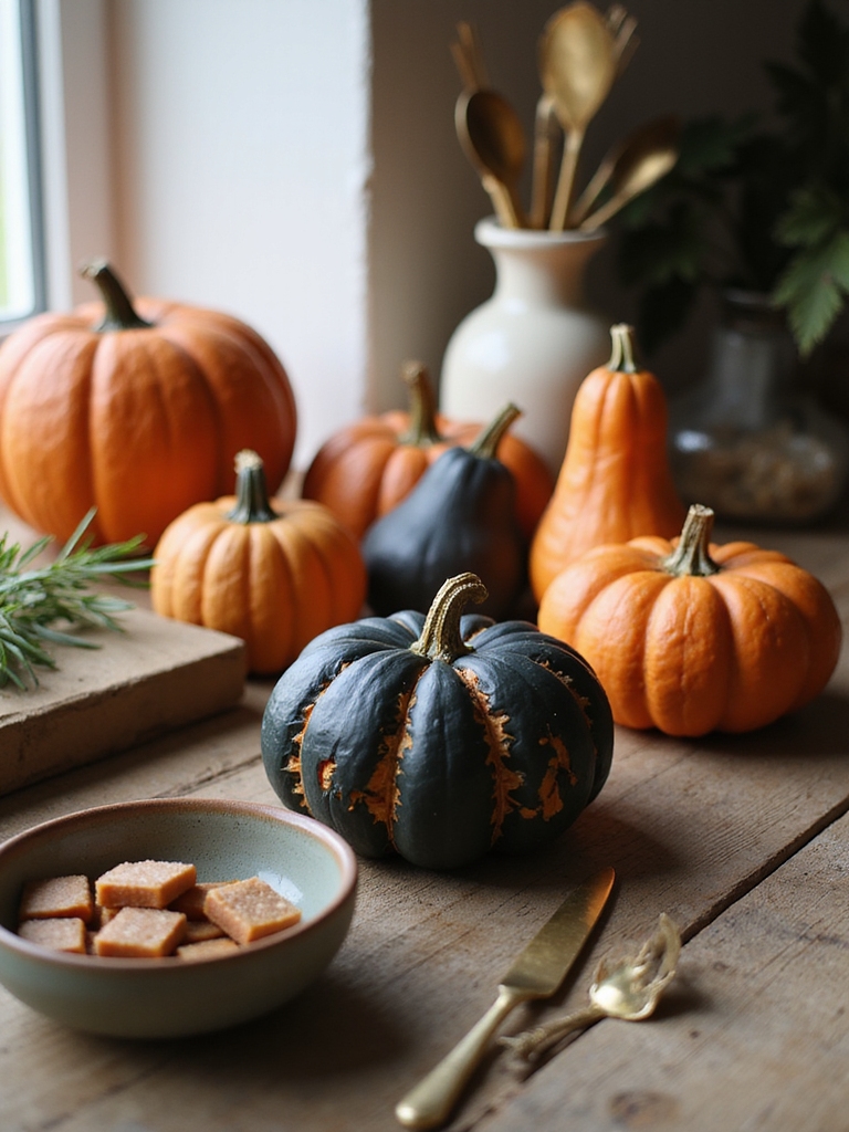 carved painted layered pumpkin display