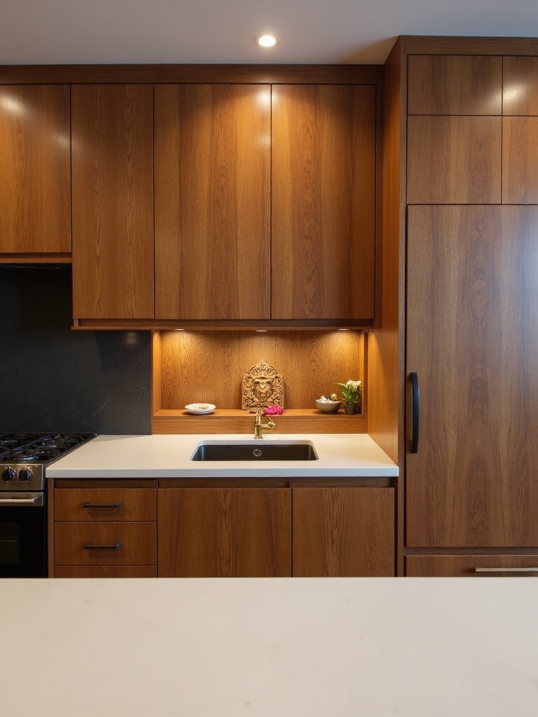 compact kitchen puja nook