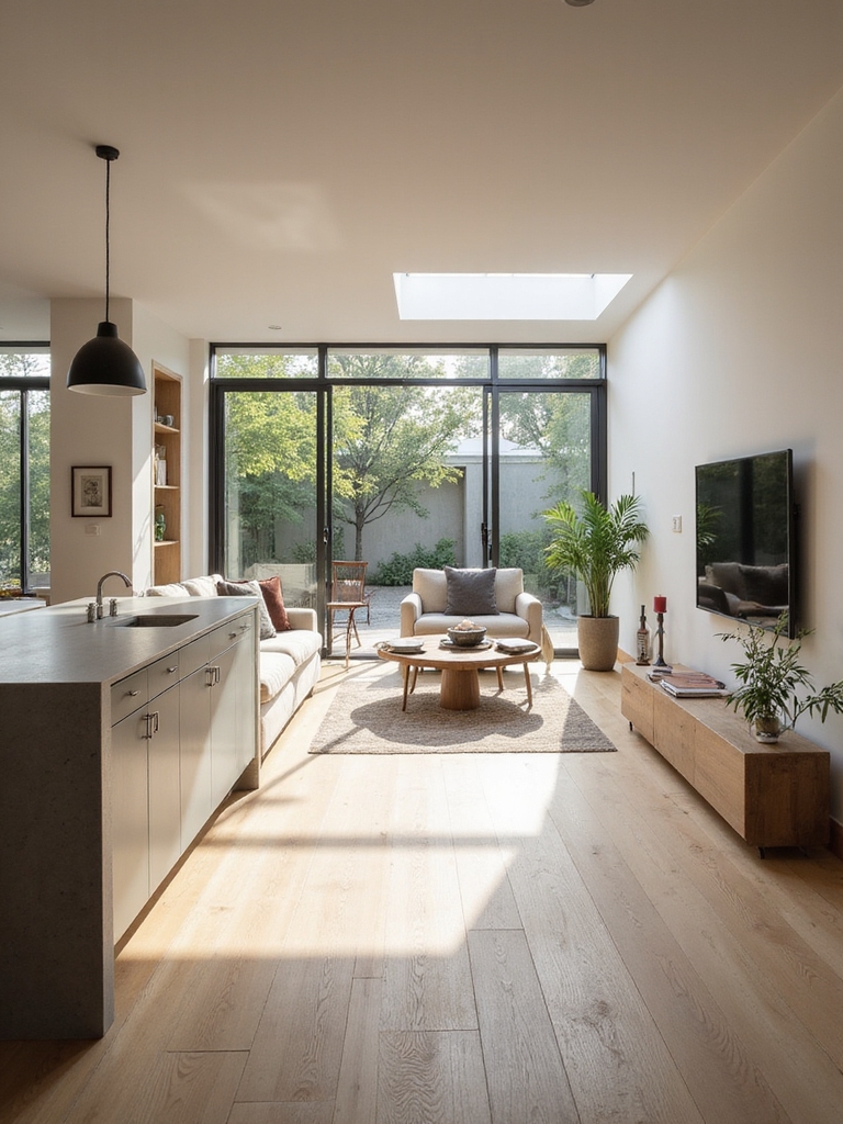 cozy communal open plan kitchen living