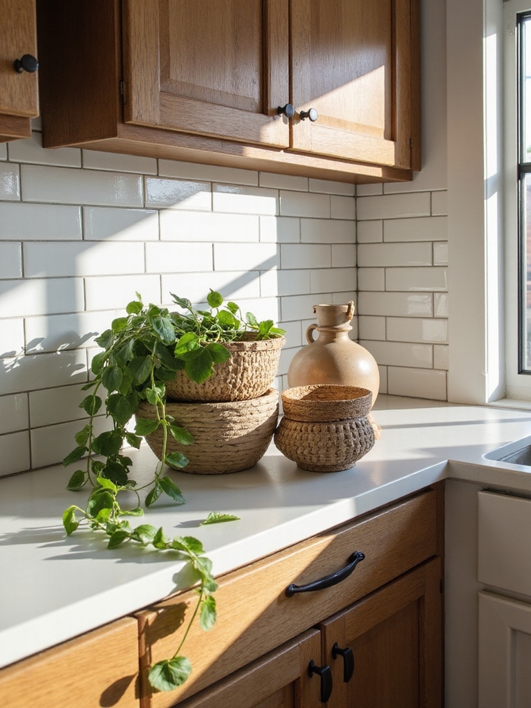 cozy farmhouse top cabinet styling
