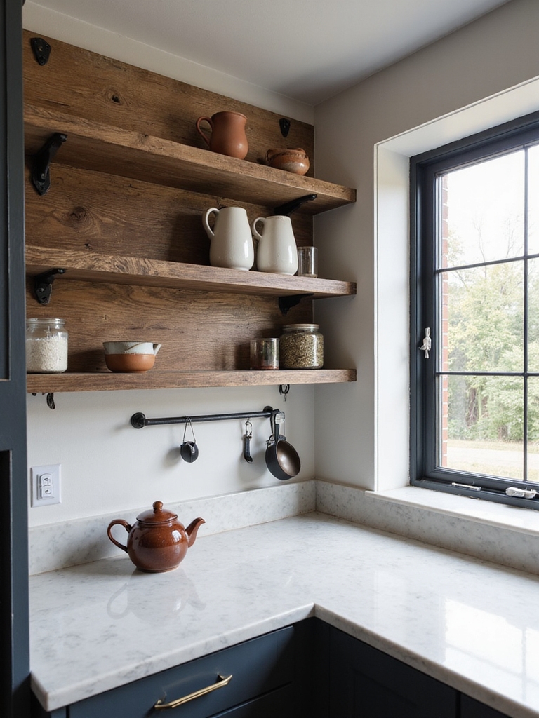 eclectic open shelving kitchen designs