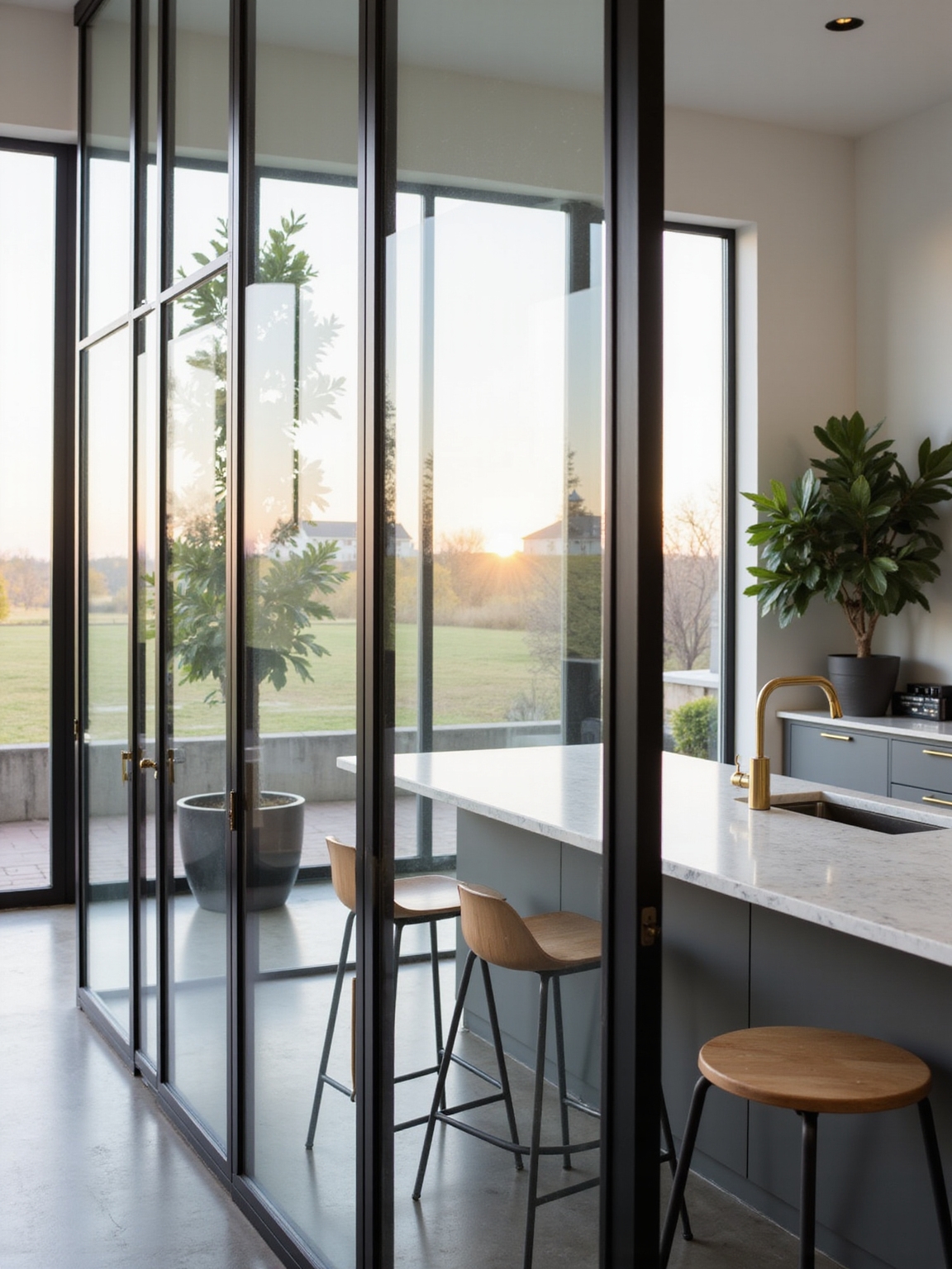 glass and metal open partitions