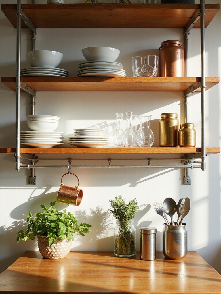 glass brass wood contrast