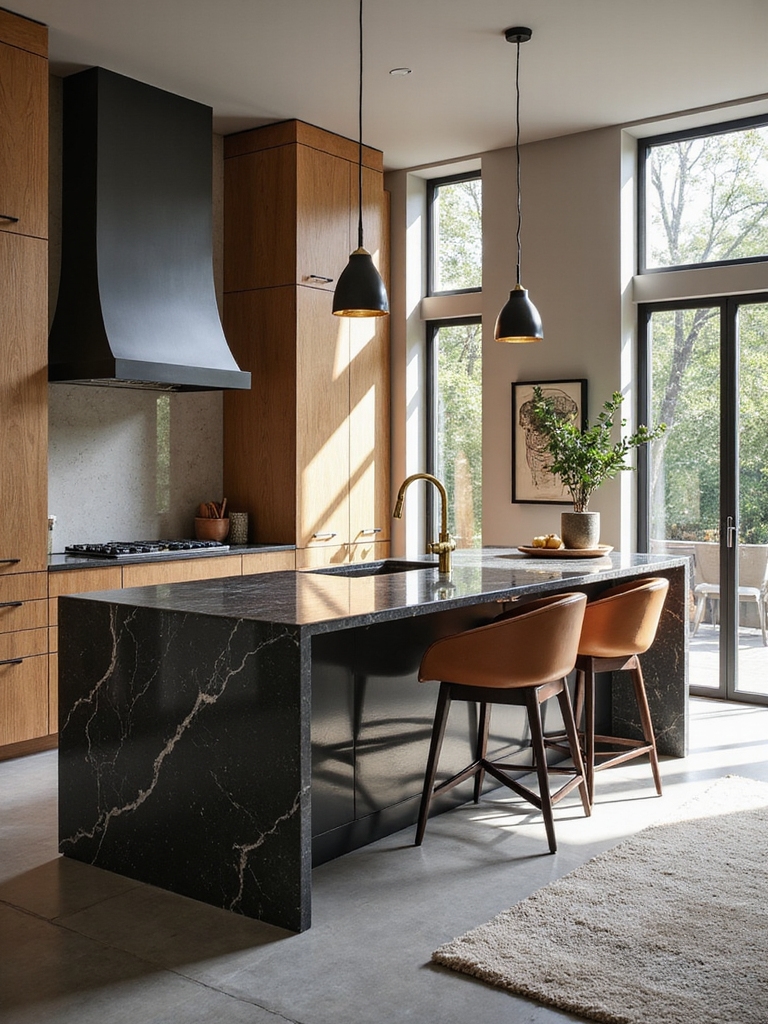 glossy surfaces with textured warmth