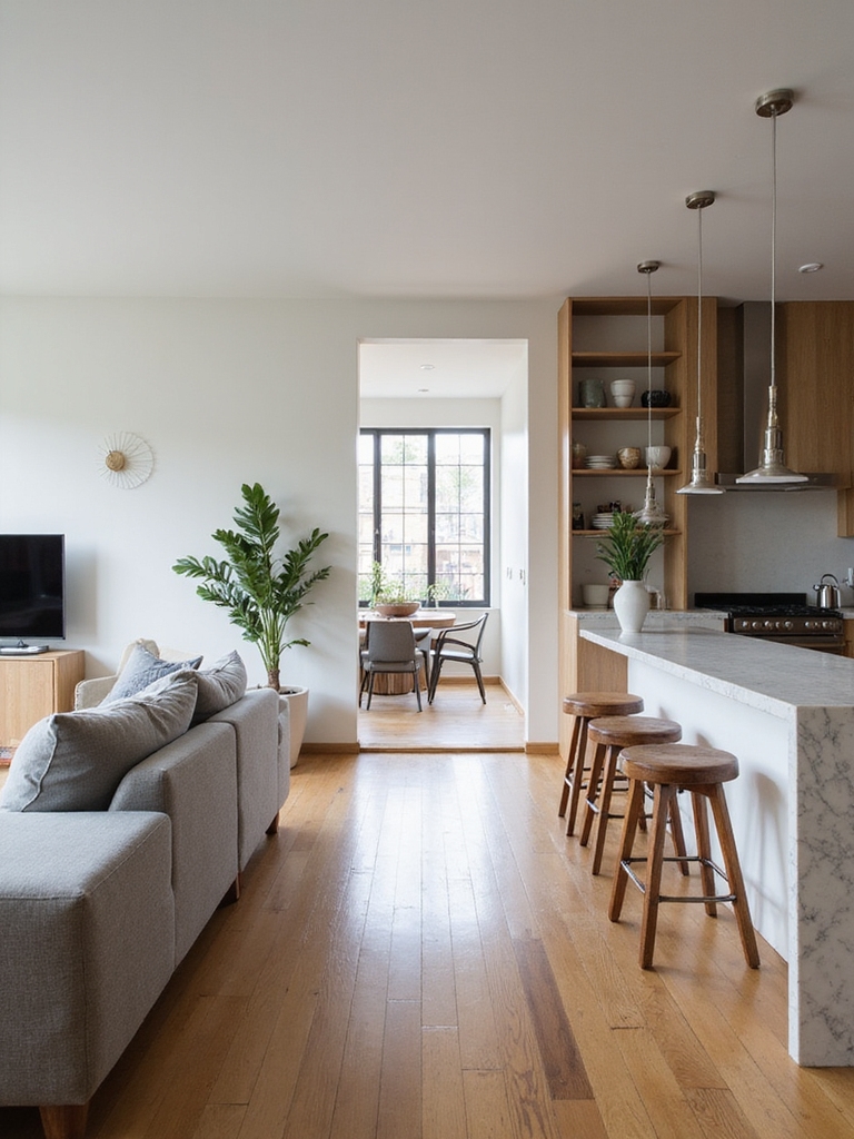 half wall open shelving flow