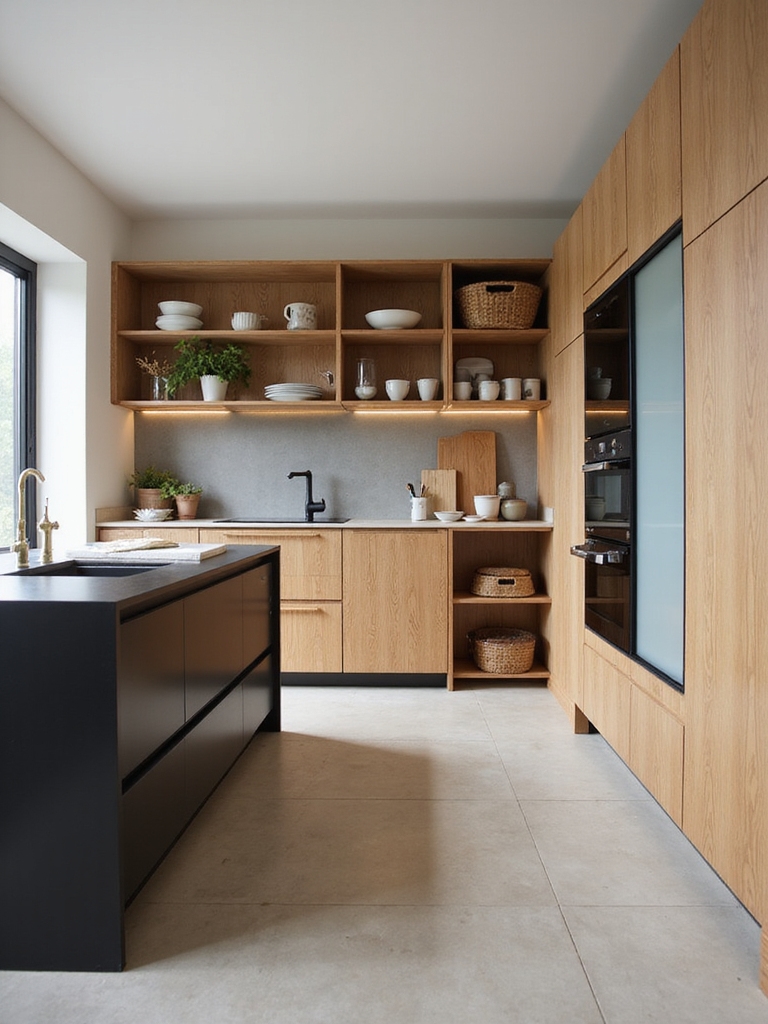 hidden storage curated open shelving