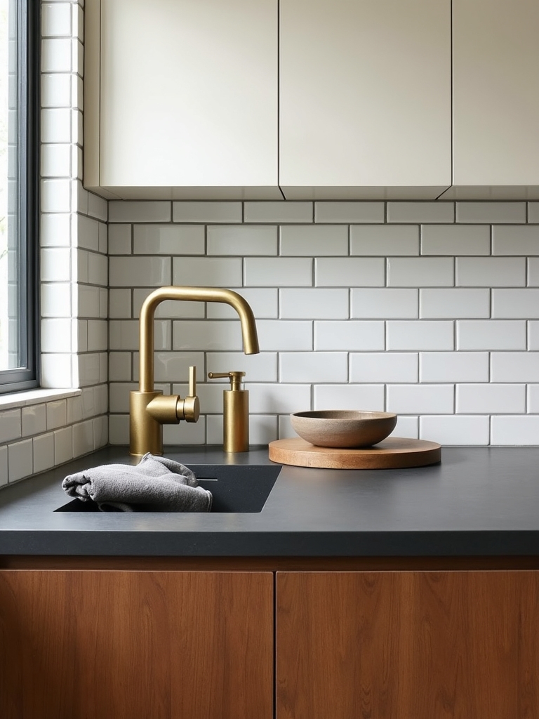 honed counters bold backsplash