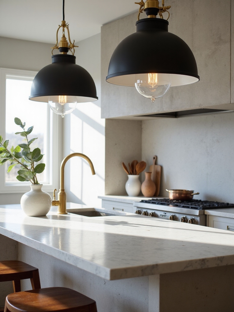 layered dramatic functional kitchen lighting