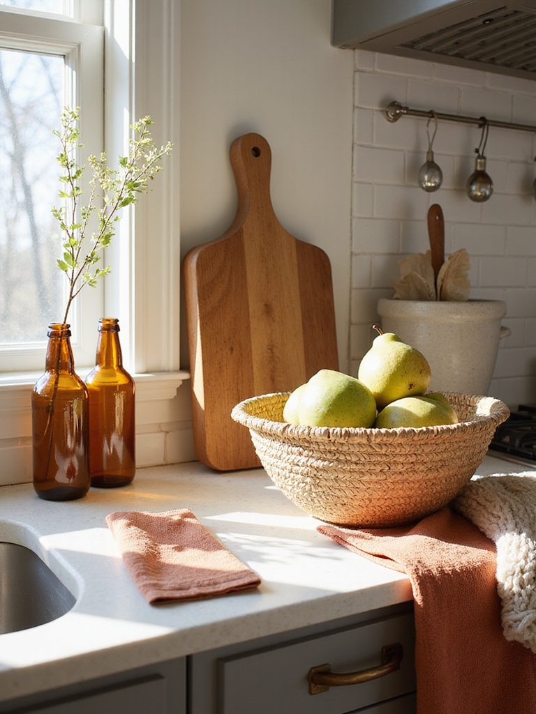 layered linens and baskets