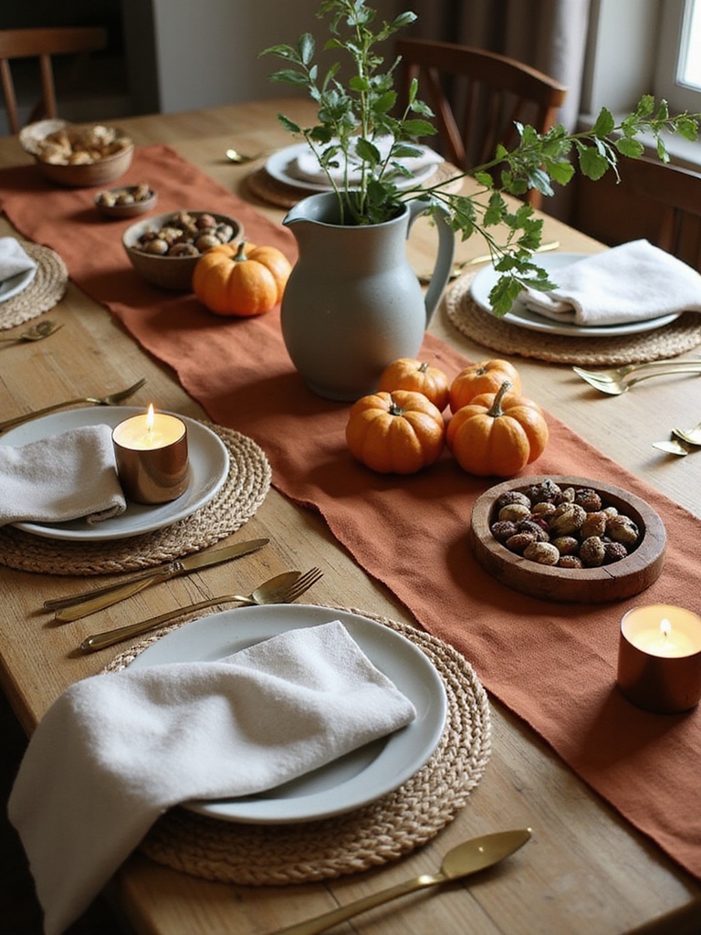 layered rustic textured table setting