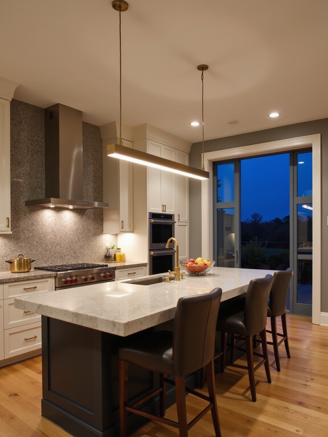layered warm kitchen lighting