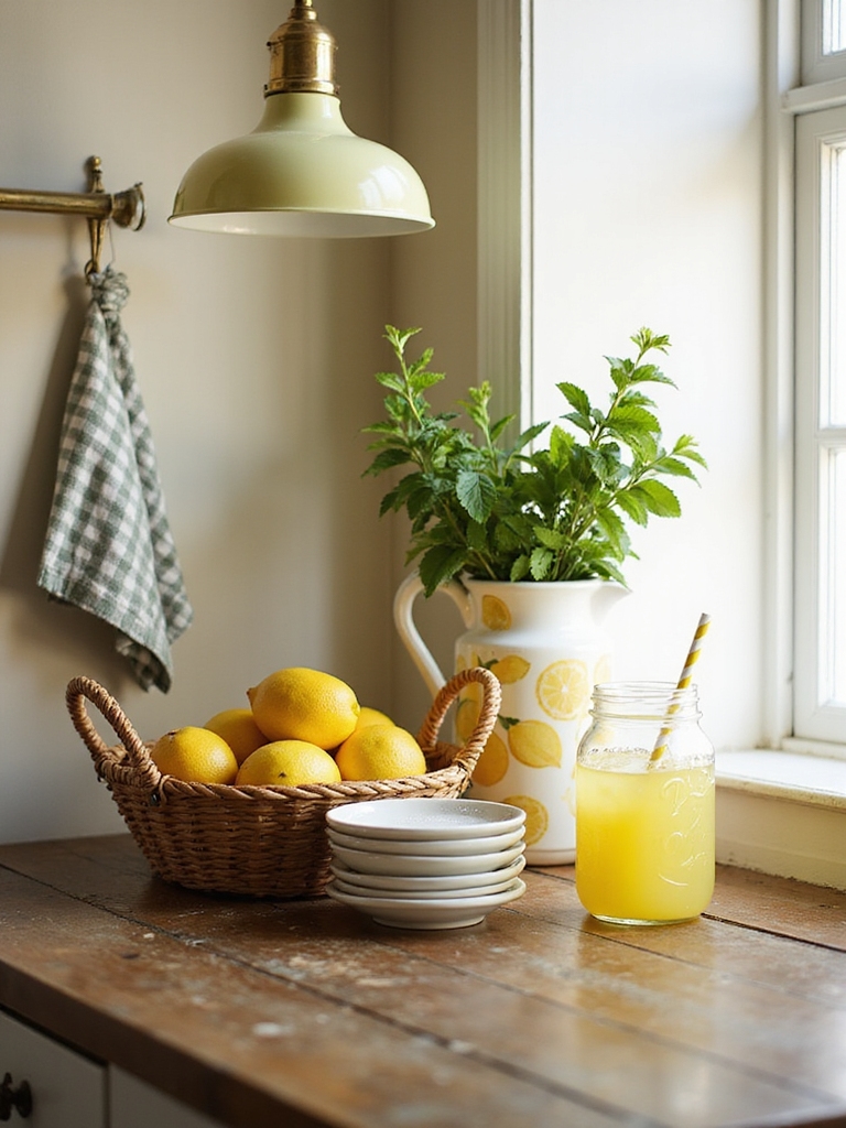 lemon accented cozy rustic kitchen