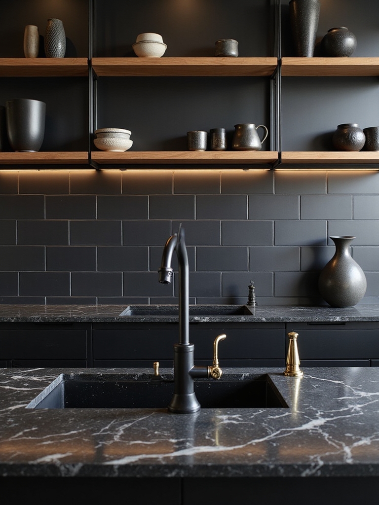 matte black textured backsplash drama