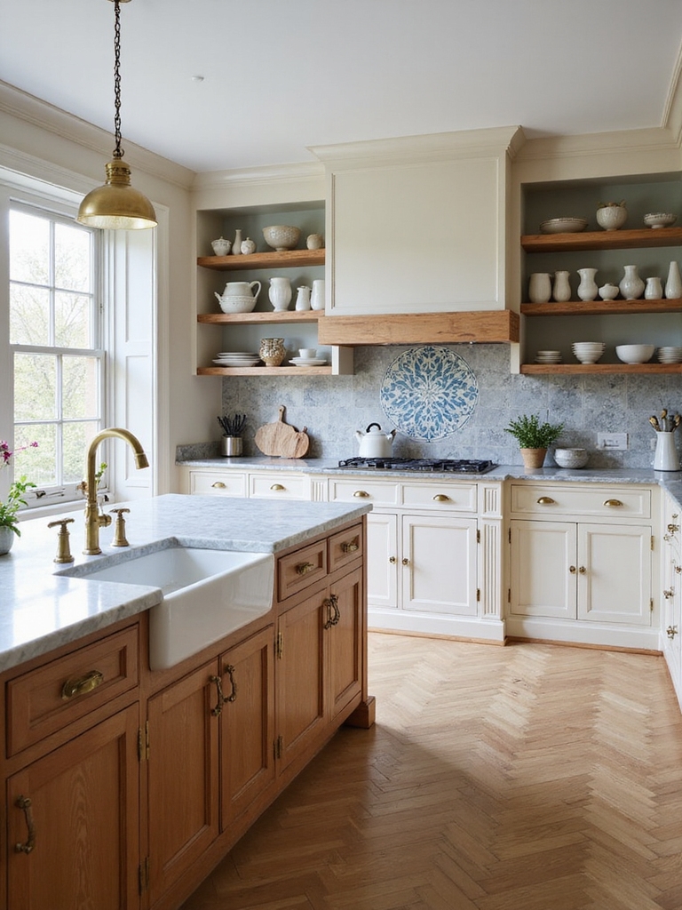 muted layered modern classic kitchen