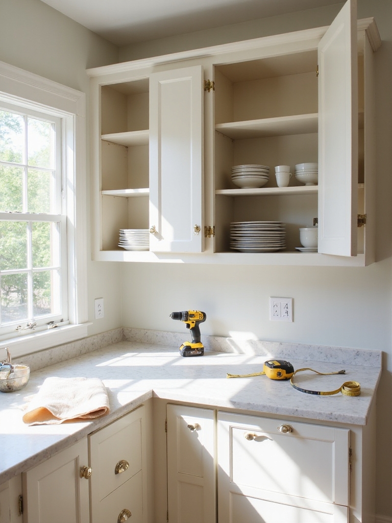 open cabinets styled contents