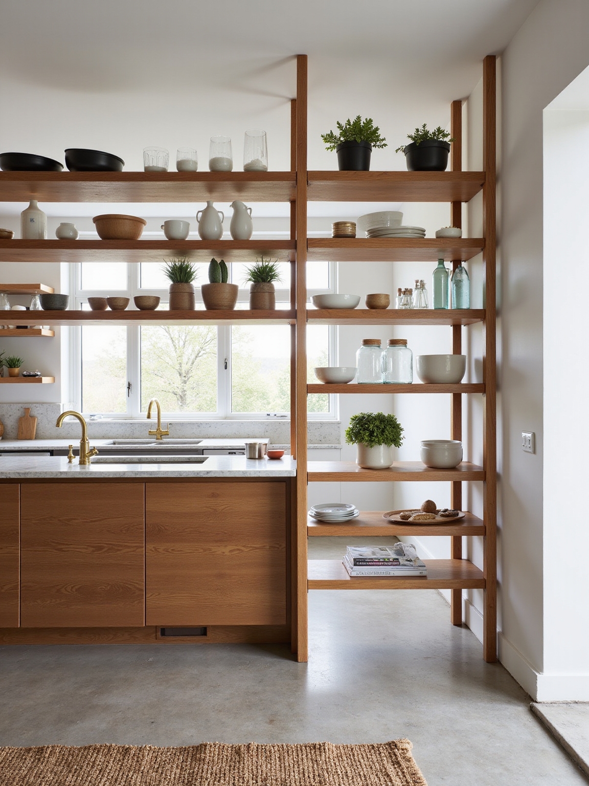 open shelving divides stylishly storage