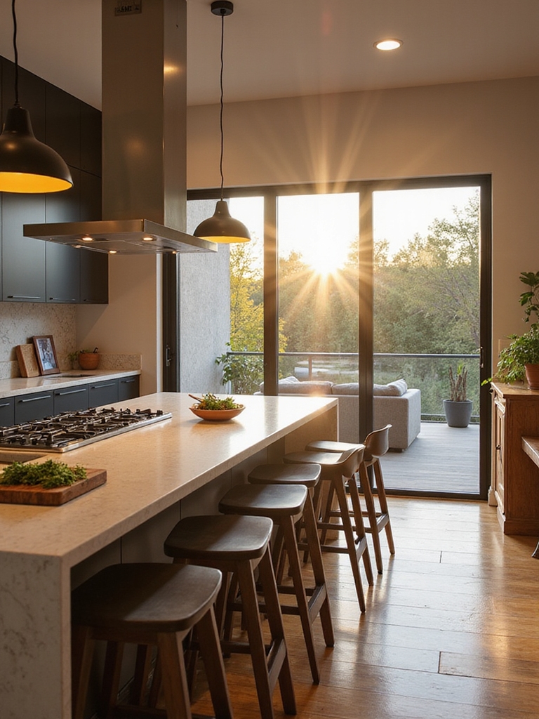 open yet partially contained kitchen