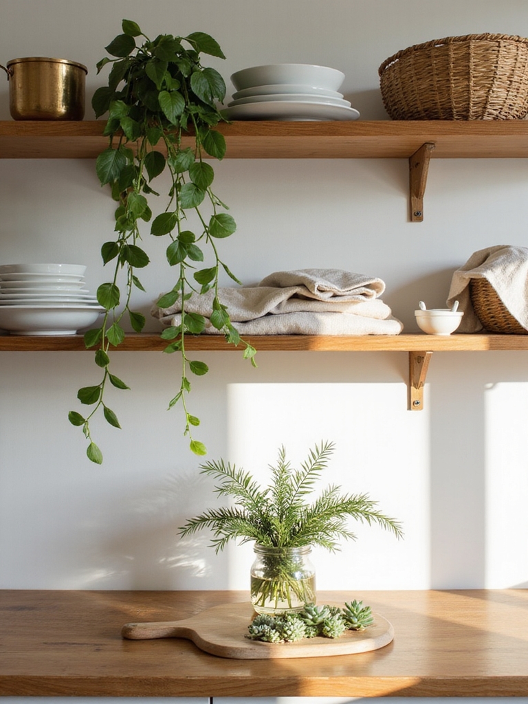 potted herbs dried stems linens