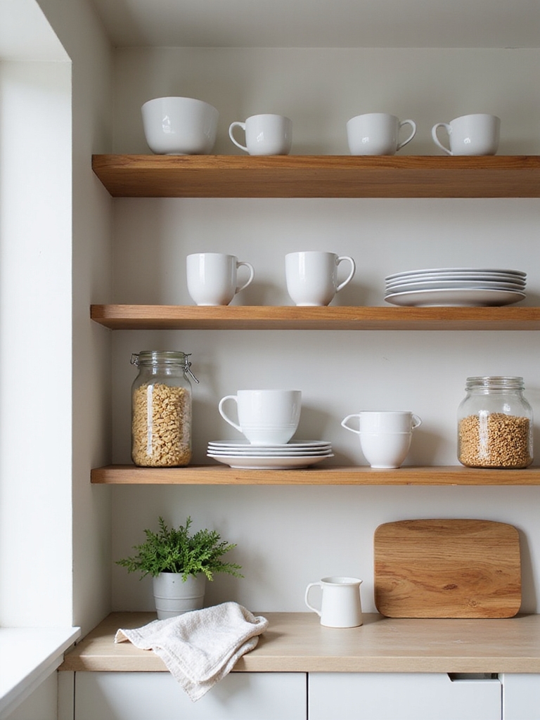 practical cozy open shelf styling