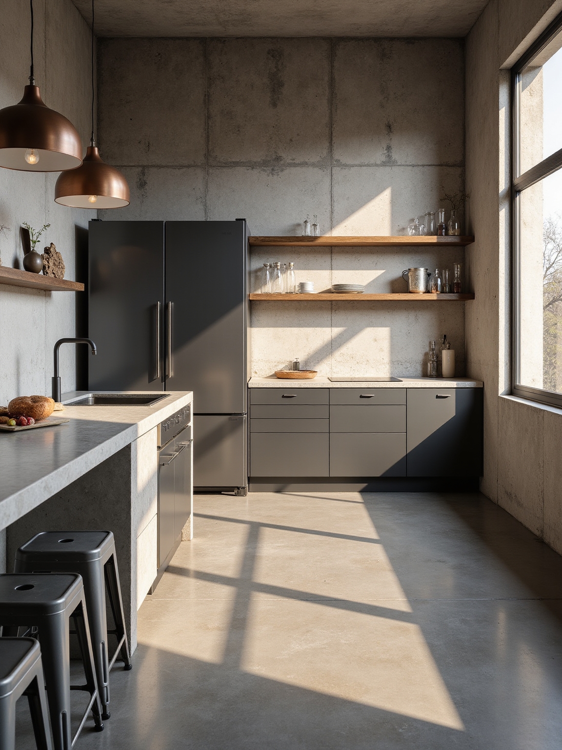 raw concrete industrial kitchens