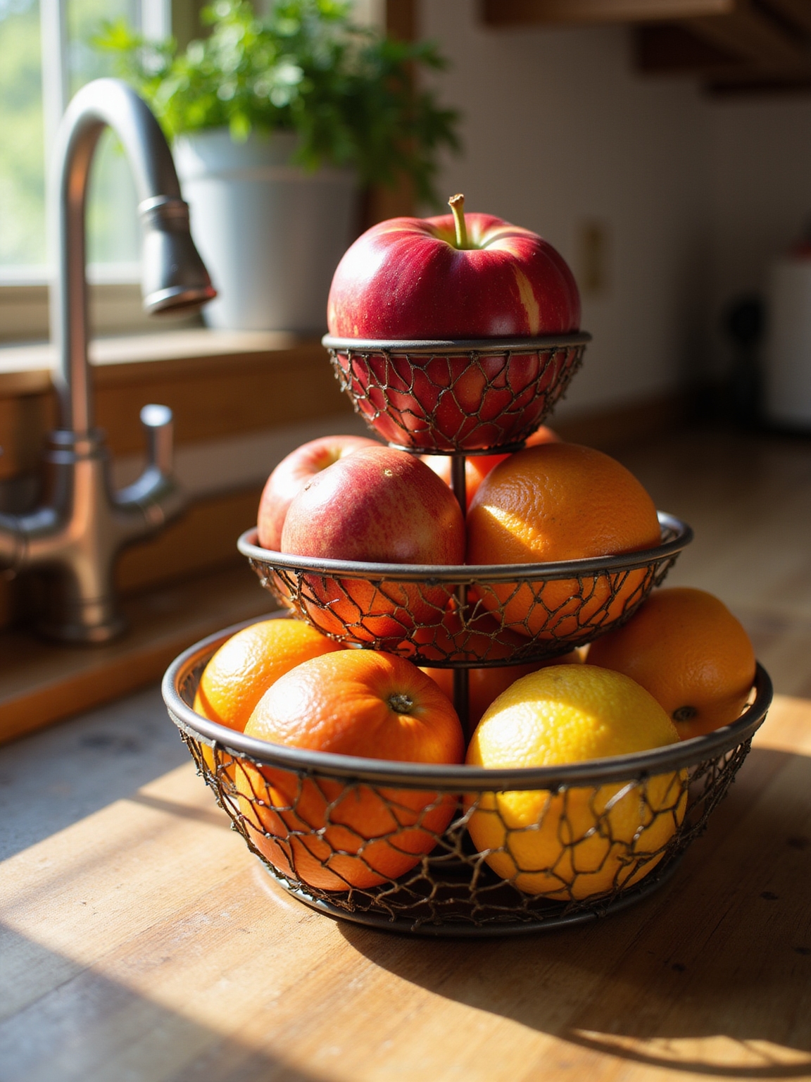 stacked woven baskets for fruit